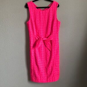 Clarise Shift Dress in Pink Isle Ditsy Diamond Poly Eyelet size 00